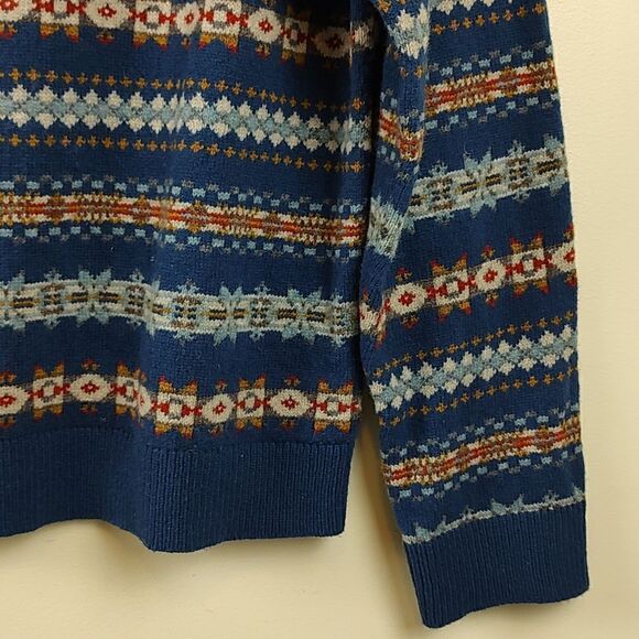 Lucky Brand Lambswool Striped Fair Isle Henley Sweater Unisex Size L - Picture 4 of 9